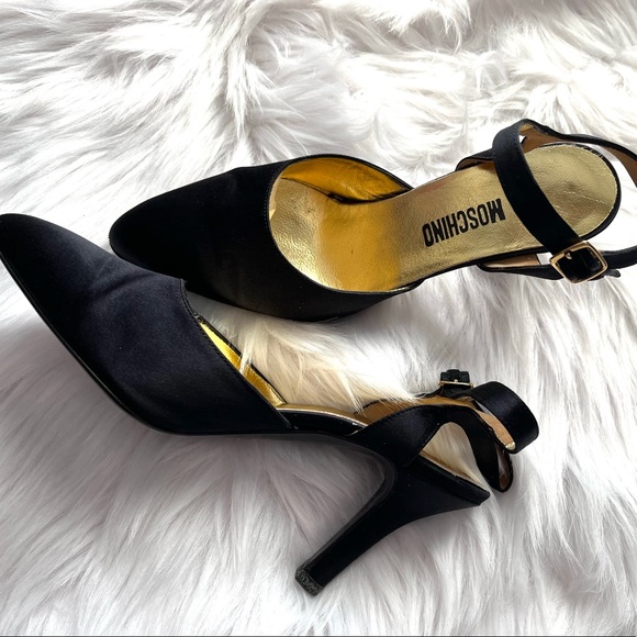 Moschino Shoes - MOSCHINO•black satin ankle strap heels 6/36.5 EUC